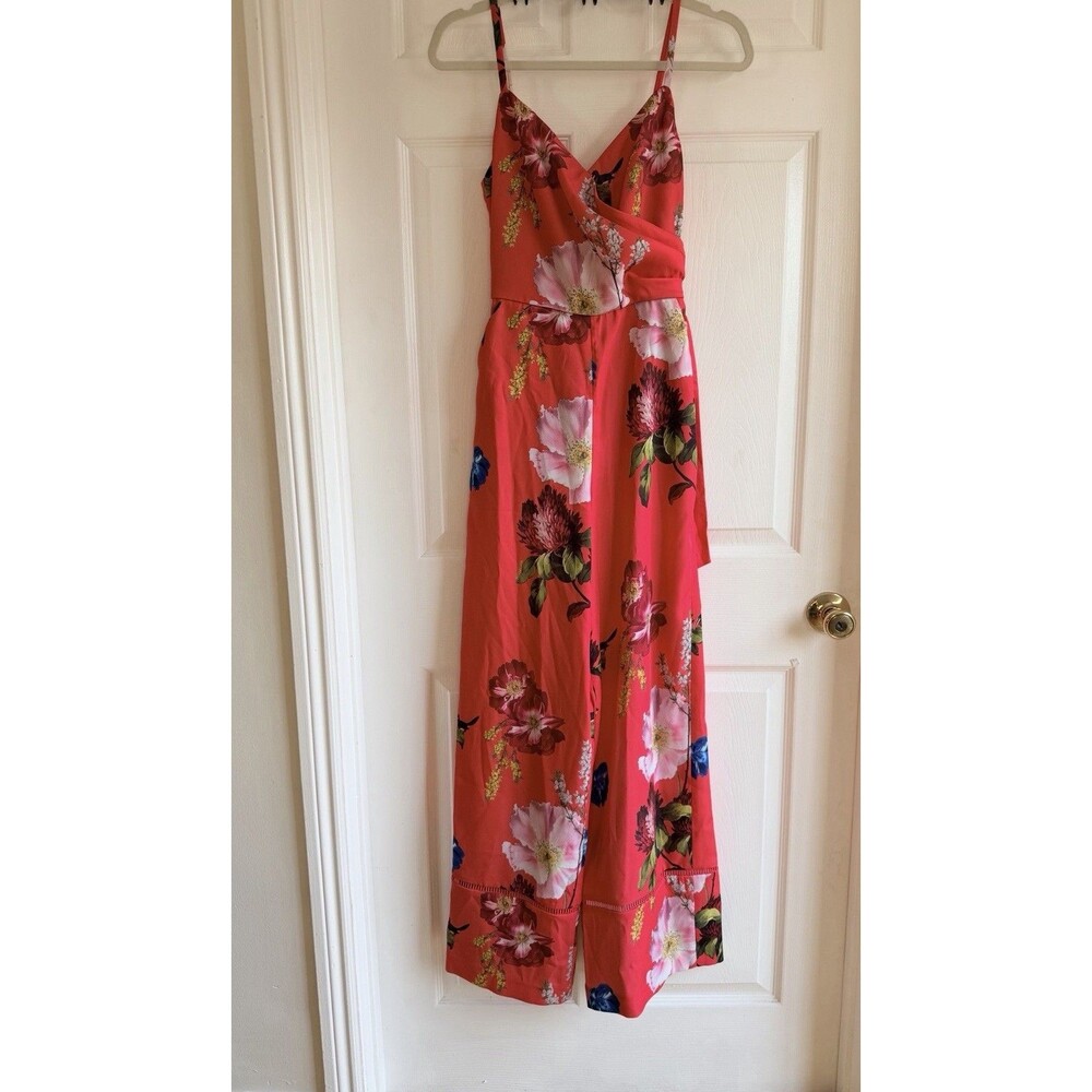 Ted Baker London Floral Jumpsuit Size 0 Red Wide Leg Piper Pleated Sleeveless